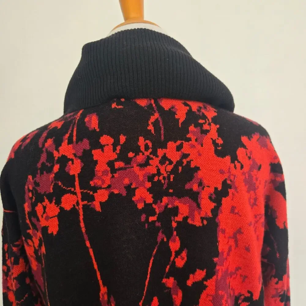 Diane von Furstenberg Merino Wool Floral Sweater Cowl Neck Bold Artsy Women XS